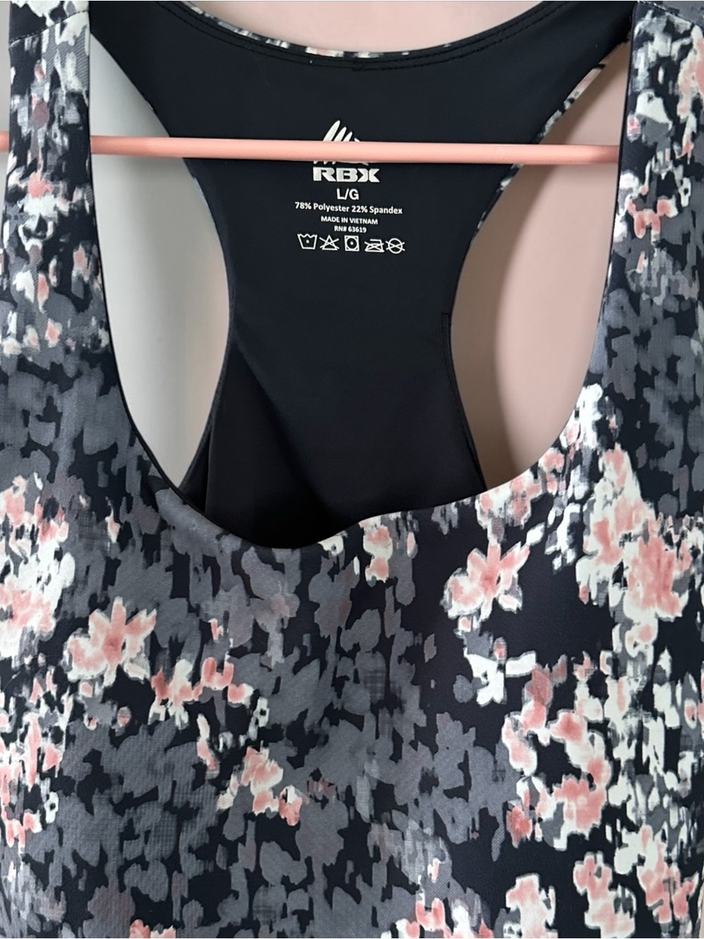RBX Black Floral Racerback‎ Activewear Bra with Pink Accents